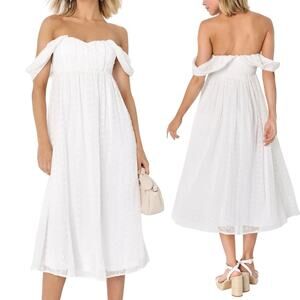 Lulus Lovely Charisma Dress Eyelet Embroidered Fit & Flare Midi White NEW Large